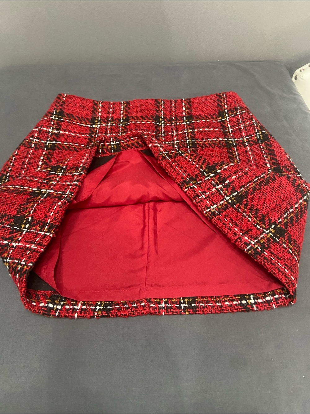 LOFT Womens Red Plaid Tweed Midi Pencil Skirt Sz 8 Holidays Cabincore Preppy - Picture 5 of 13